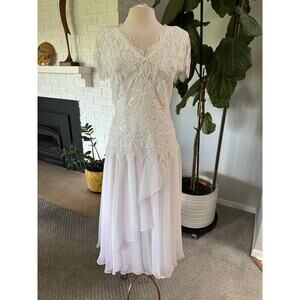 Vintage Jessica McClintock Bridal Dress Lace Chiffon Size 9/10 Tea Length Gown